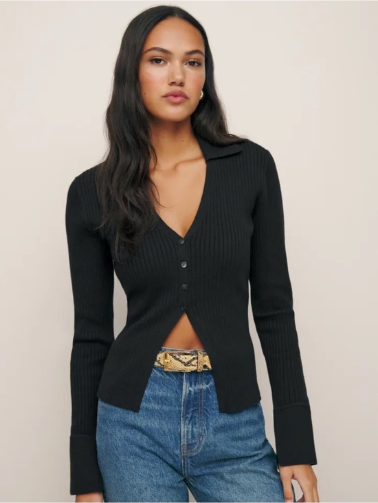 Reformation Sweaters - Reformation Valentina Ribbed Open Cardigan In Black